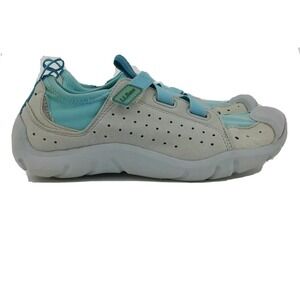 LL Bean Womens Size 7.5 Medium Aqua Gray Perforated Slip On Shoes Sneakers